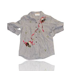 Women's M Multicolor Embroidered Holiday Button-Up Vintage Shirt by Casey & Max